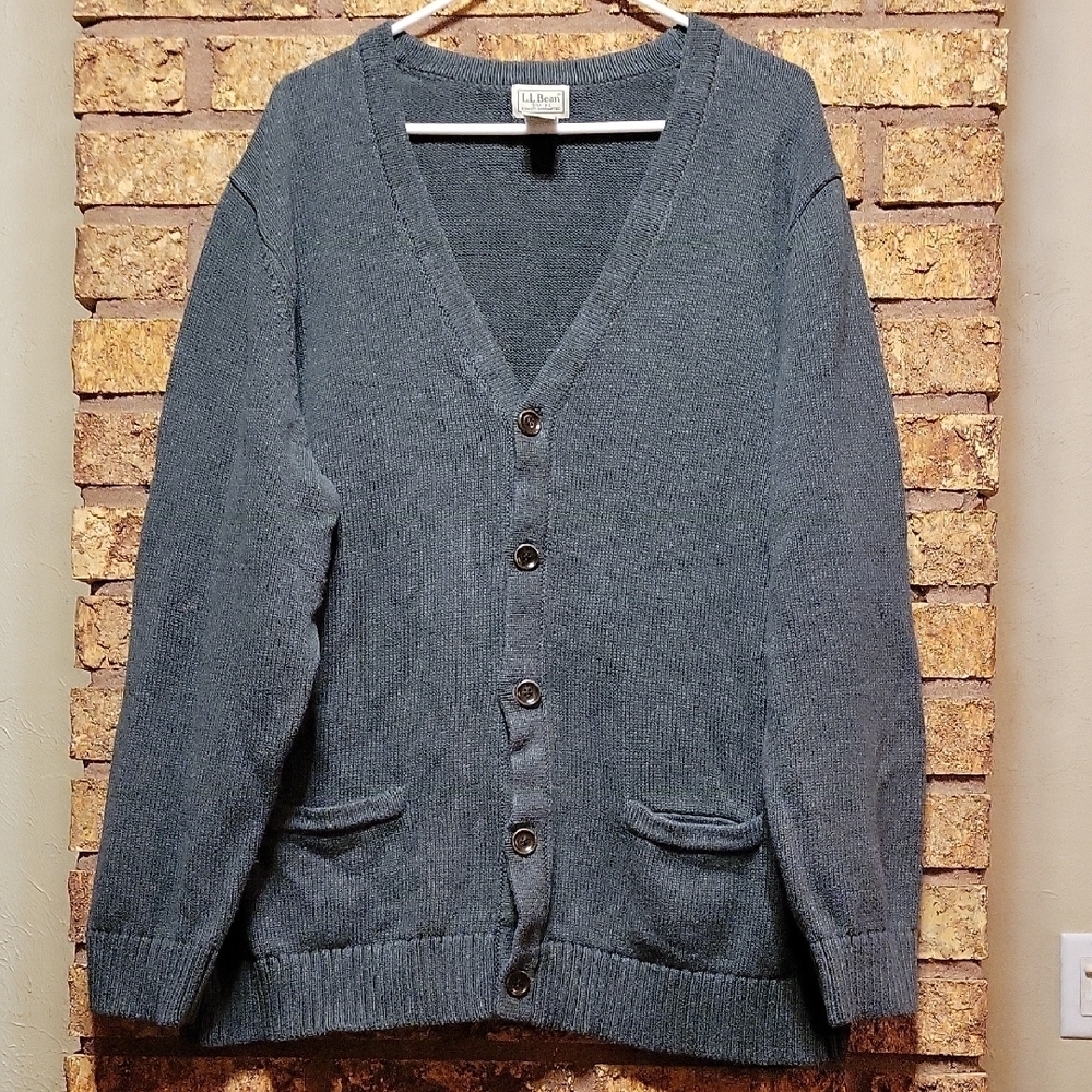 L.L. Bean Women's Button Cotton Cardigan Dark Green Sweater Size XXL